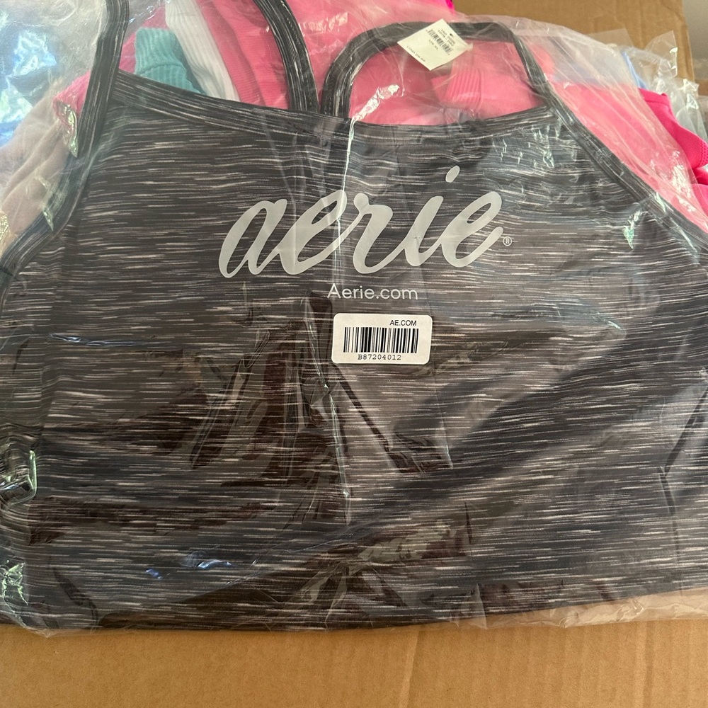 Aerie Black and Gray Striped Tank Top